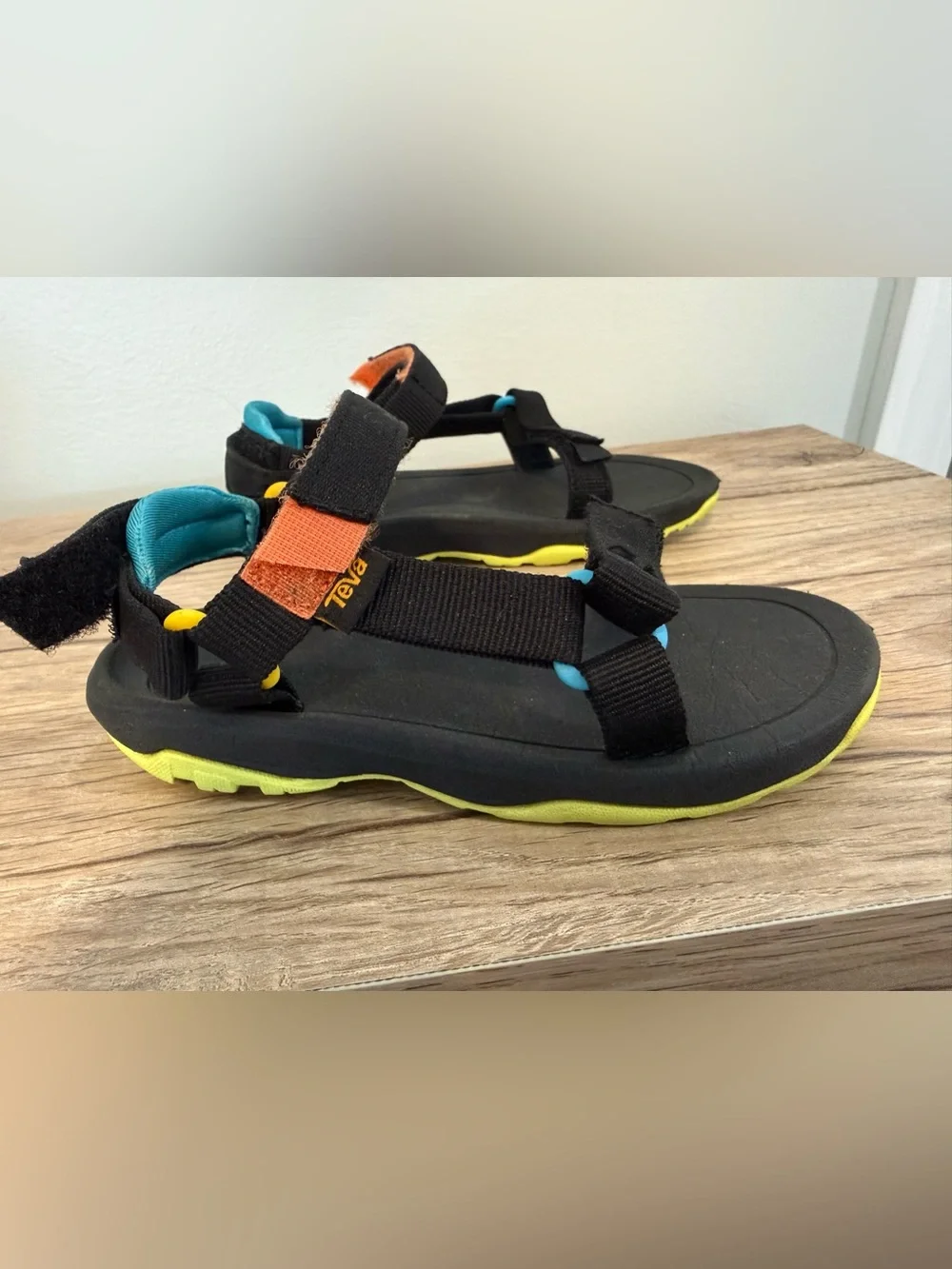 Teva Kids Black Sandals with Orange Accents and Lime Sole